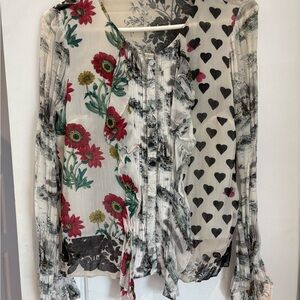 Anthropologie Multicolor Floral and Heart Blouse